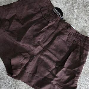 Women's High-Waist Linen-Blend Bermuda Shorts in Deep Plum